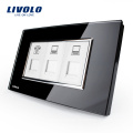 Livolo Luxury Black Pearl Crystal Glass socket US/AU Standard TEL+COM+COM Socket VL-C391TCC-82